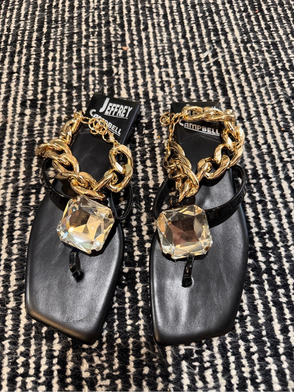 Jeffrey Campbell Ring on it Sandal with Gold Chain & Large Crystal - Picture 3 of 5